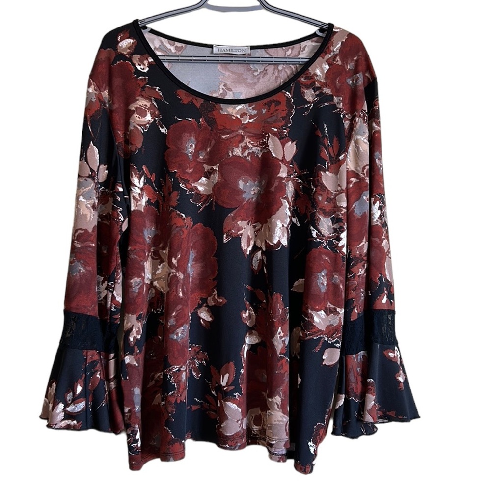 Hamilton women’s top 2x lace accents bell sleeves